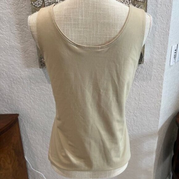 Chicos Beige Sheer Blouse Sequin Embellished Neckline & Cinched Waist Size M - Picture 7 of 12